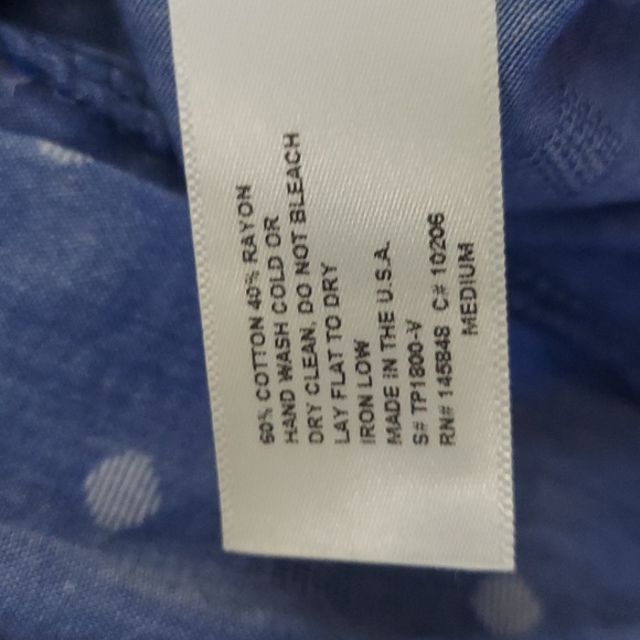 Anthropologie Everly blue polka dot Ruffle Baby Doll Top blouse Sz M - Picture 9 of 9